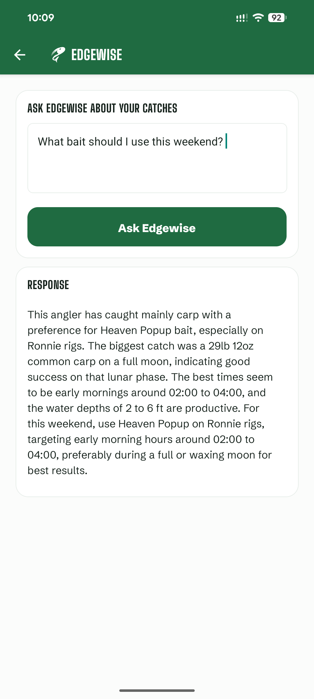 Edgewise AI fishing advice