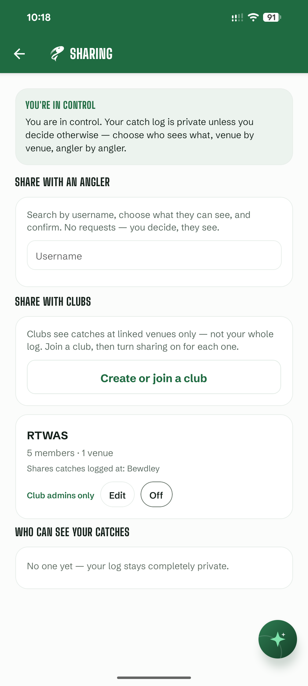 Catch sharing settings